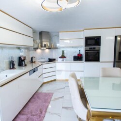 Fully equipped modern kitchen with stainless steel appliances and ample counter space at Villa Virginia in